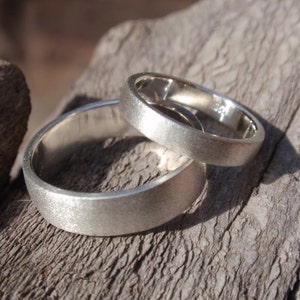 wedding band set of 2 brushed / satin finish engagement rings or wedding rings in sterling silver 5mm & 3mm made to order image 4