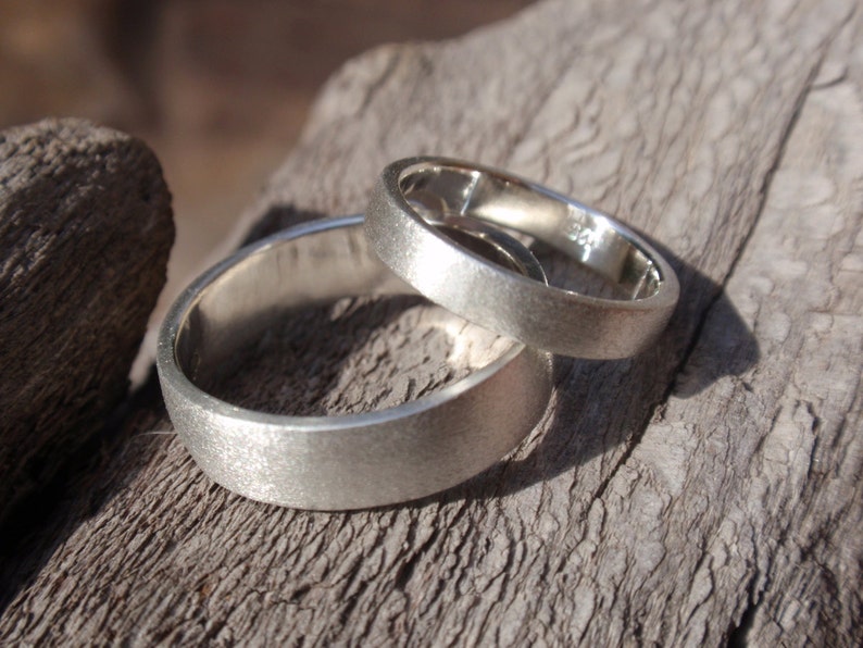 wedding band set of 2 brushed / satin finish engagement rings or wedding rings in sterling silver 5mm & 3mm made to order image 4