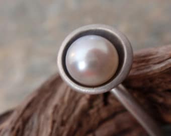 pearl ring freshwater pearl ring in sterling silver - stacking stackable ring bridesmaid gift oxidized silver jewelry