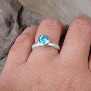 something blue gemstone ring 7mm natural swiss blue topaz ring stacking ring solitaire recycled sterling silver handmade made to order image 4