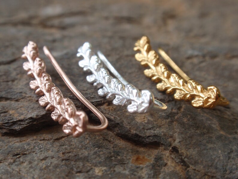 Gold Leaf Cuff Earrings Ear Climbers Yellow Rose Gold Leaves Etsy