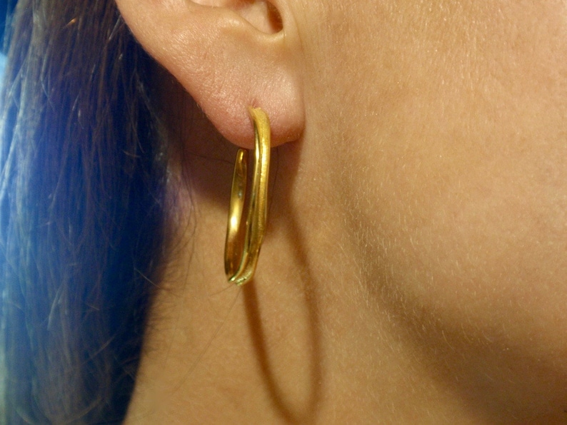 gold hoop earrings 24k gold plated sterling silver hoop earrings handmade channel shaped hoop earrings post earrings everyday wear jewelry image 8