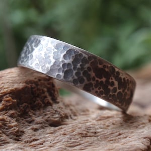 Mens Rustic Wedding Band, hammered wedding ring gift for men and women in oxidized sterling silver, 5mm - mens jewelry - gift for him