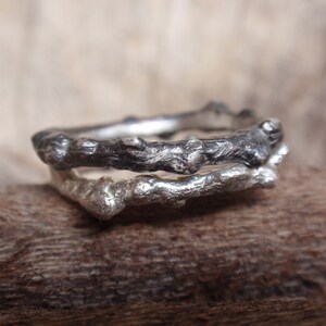 twig jewelry rustic wedding bands branch stacking rings wedding band set of 2 twig rings made to order handmade eco twig oxidized jewelry image 2