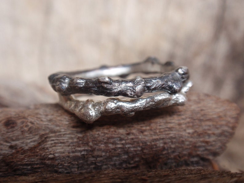 twig jewelry rustic wedding bands branch stacking rings wedding band set of 2 twig rings made to order handmade eco twig oxidized jewelry image 2