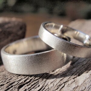 wedding band set of 2 brushed / satin finish engagement rings or wedding rings in sterling silver 5mm & 3mm made to order image 5