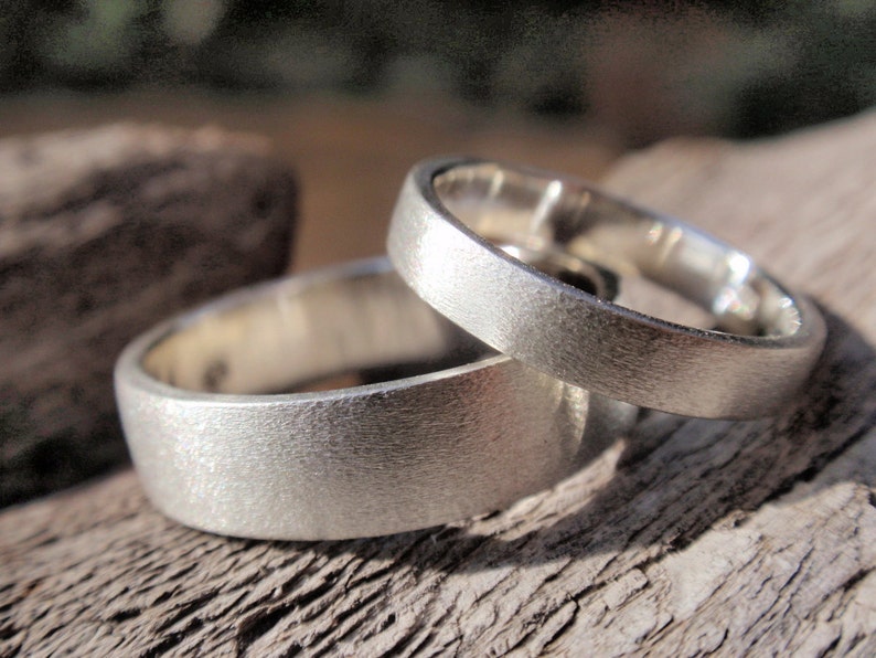 wedding band set of 2 brushed / satin finish engagement rings or wedding rings in sterling silver 5mm & 3mm made to order image 5