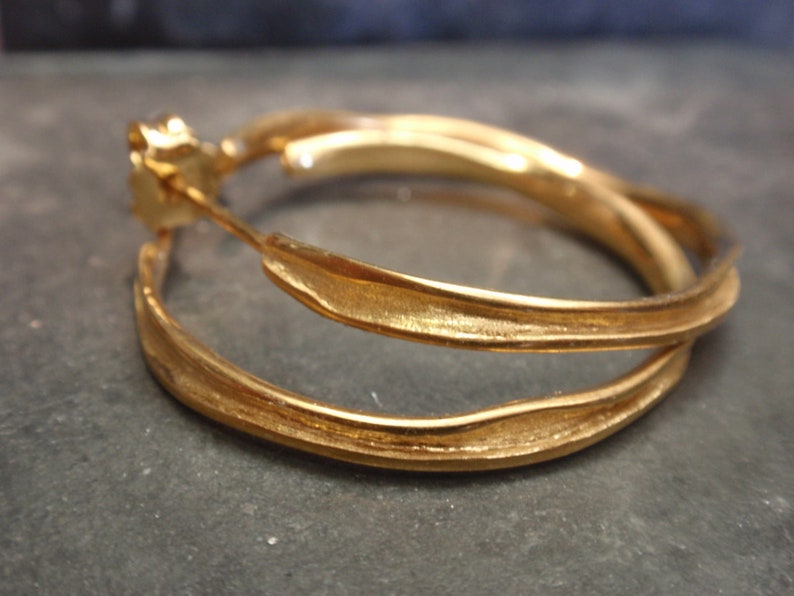 gold hoop earrings 24k gold plated sterling silver hoop earrings handmade channel shaped hoop earrings post earrings everyday wear jewelry image 6