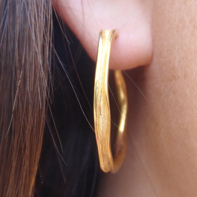gold hoop earrings 24k gold plated sterling silver hoop earrings handmade channel shaped hoop earrings post earrings everyday wear jewelry image 3