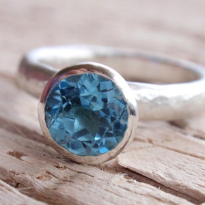 something blue gemstone ring 7mm natural swiss blue topaz ring stacking ring solitaire recycled sterling silver handmade made to order image 1