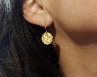 Gold Disc Earrings Circle Full Moon Dangle Earrings Sterling Silver 24k Gold Plated Perfect for Everyday Wear Christmas Gift for Her