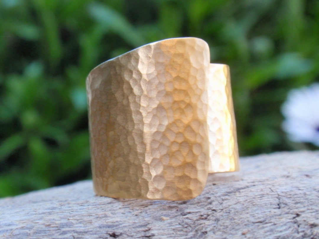 Handmade 24k Gold Plated Sterling Silver Hammered Wide Ring - Etsy