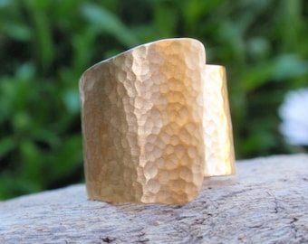 gold hammered ring, statement ring, wrap ring, 24k gold plated sterling silver wide ring, handmade, fall statement ring, made to order