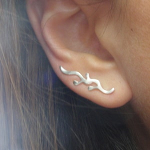 twig ear climber earrings, ear crawlers, sterling silver ear cuffs, ear pins, simple cuff earrings ear climbers, small twig ear crawlers