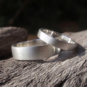 wedding band set of 2 brushed / satin finish engagement rings or wedding rings in sterling silver 5mm & 3mm made to order image 3