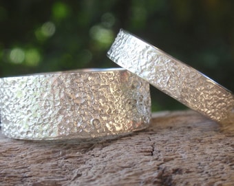 Stardust Sterling Silver Wedding Ring Set - Textured Handmade Bands