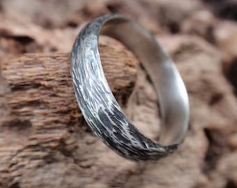 Oxidized Sterling Silver Wedding Band Ring, Rustic Twig Jewelry