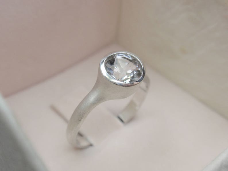 Gold White Topaz Ring, Engagement Ring, 7mm Natural White Topaz, Diamond Alternative Statement Ring in Sterling Silver and Gold image 5