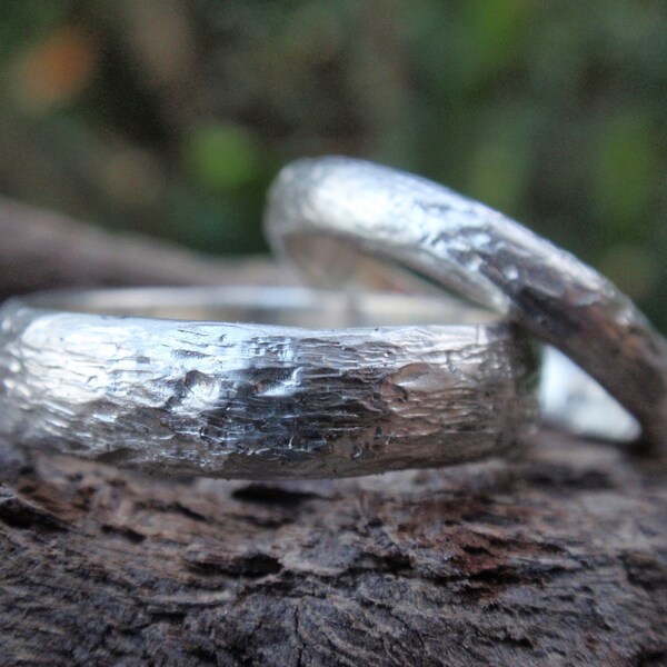 twig wedding rings for men and women his and hers handmade wedding band set of 2 - 5mm & 3mm country wedding succulent jewelry