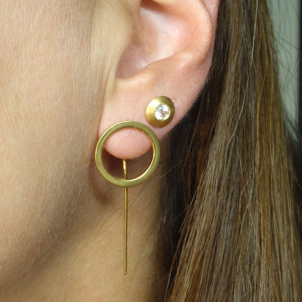 Circle Bar Stud Earrings, Gold Hoop Post Earrings, Sterling Silver Minimalist Earrings, Christmas Gift for Her