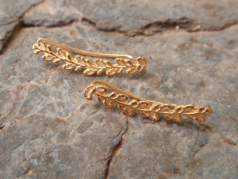 Gold Leaf Cuff Earrings Ear Climbers Yellow Rose Gold Leaves Etsy