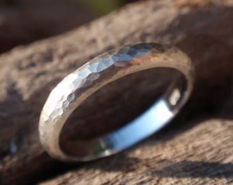 Handmade Hammered Sterling Silver Wedding Band - 3mm - Unisex Ring