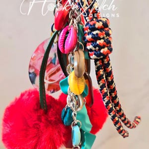 Vibrant Pom-Pom Keychain with Mixed Charms