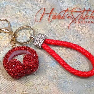 Rhinestone Headphone Bag Charm – Bling Keychain Accessory with Braided Loop (Multiple Colors)