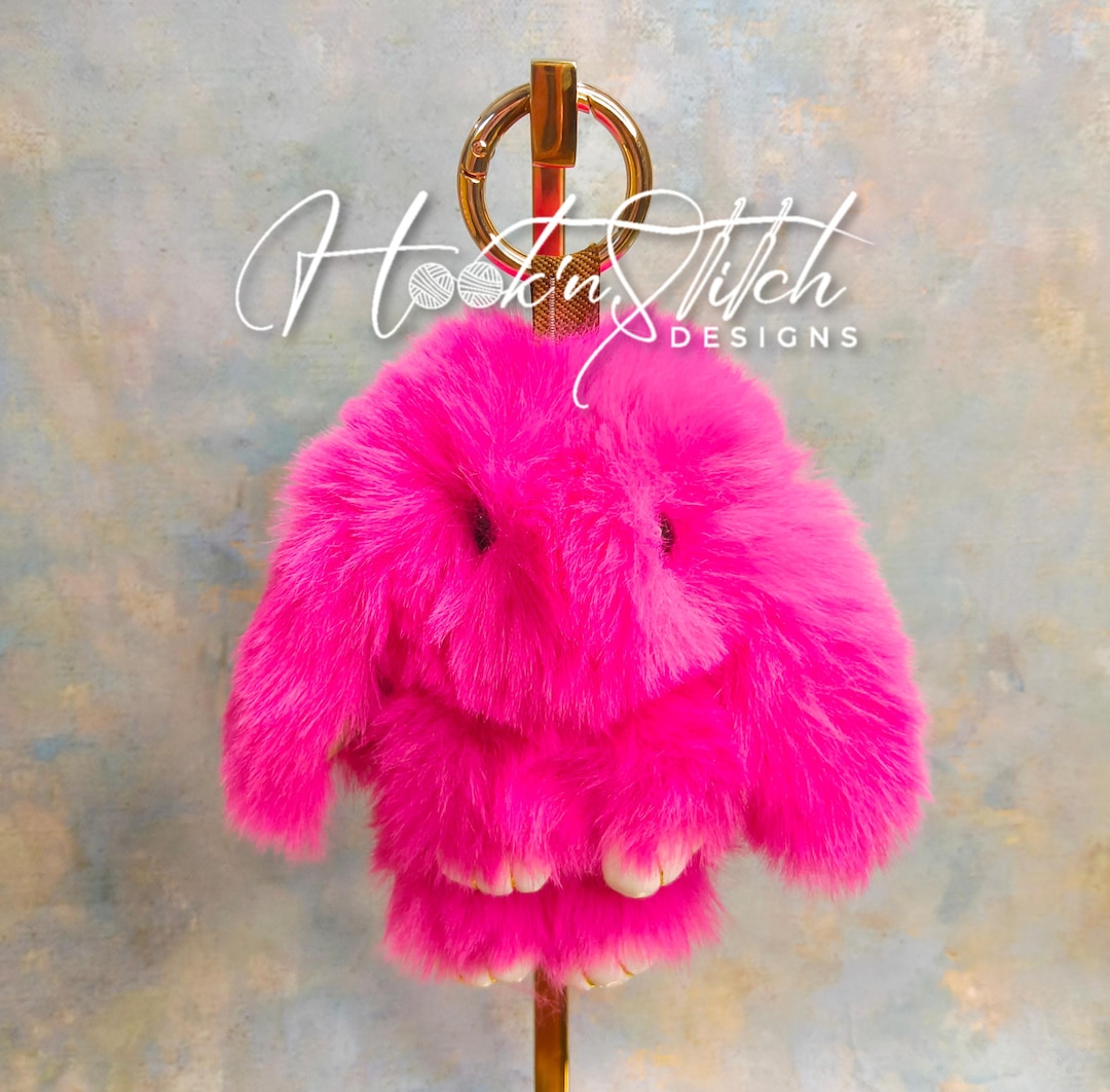 Fluffy Pink Bunny Keychain – Soft Plush Rabbit Bag Charm With Gold Ring ...