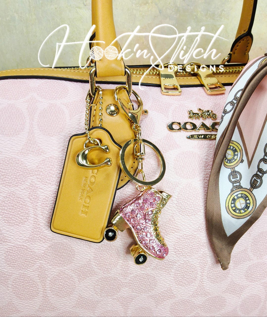 Pink Rhinestone Roller Skate Bag Charm – Gold Keychain With Rolling ...