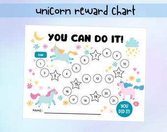 Unicorn Reward Chart, Reward Chart for Kids, Coloring Reward Chart, Sticker Chart, Reading Chart, Potty Training, Reading Chart