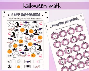 Halloween Math Activities, Halloween worksheets, Math worksheets, Counting, Addition, Homeschool math practice, Number Practice