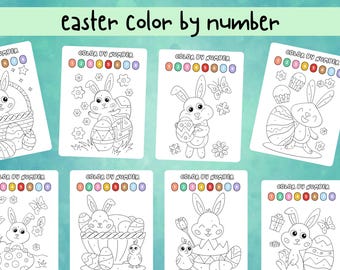 Easter Coloring Pages, Easter Color by Number, Easter Activity for Kids, Preschool Activity