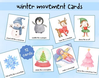 Winter Movement Cards, Christmas Activity For Kids, Action Cards for Kids, Preschool Activity, Movement Cards