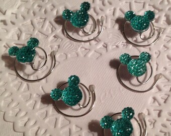 Disney Wedding-6 Aqua MOUSE EARS Spin Pins--Cinderella Gift- Hair Coils-Hidden Mickeys-Original Creator 2012