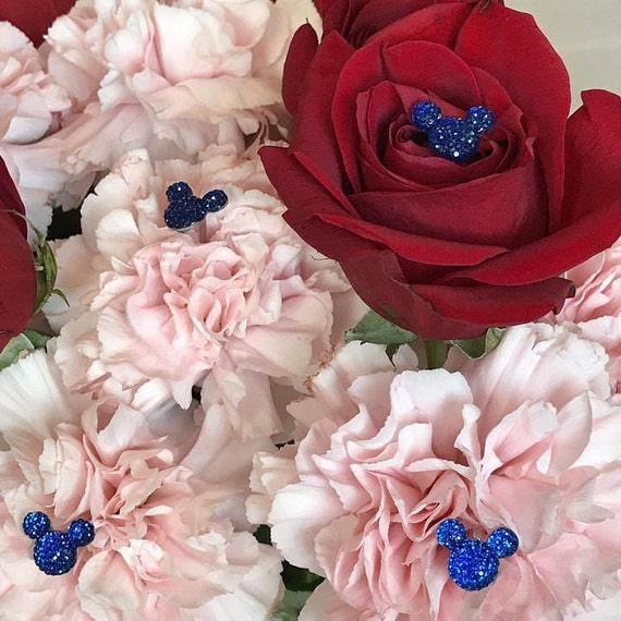 Hidden Mickey Flower Pins-Disney Inspired-Mouse Ears Bouquet Pins-Wedding Flower Picks-Floral Pins-Flower Posts-Royal Blue-Qty 6