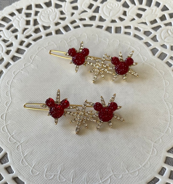 Mickey Christmas Barrettes|Celestial Mouse|Disney Wedding Bridesmaid|Flower Girl|Stocking Stuffer (1Pair)