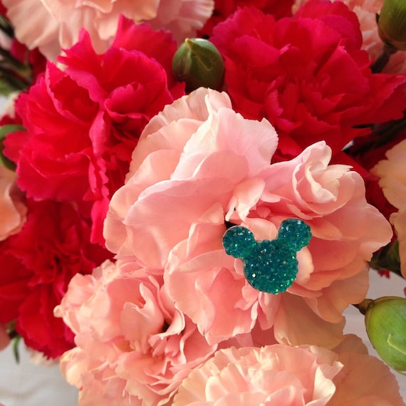 Disney Wedding -6 Bouquet Picks-Bright Aqua Blue Acrylic-Mouse Ears Corsage-Floral Pins-Flower Picks-Centerpiece-Boutonniere