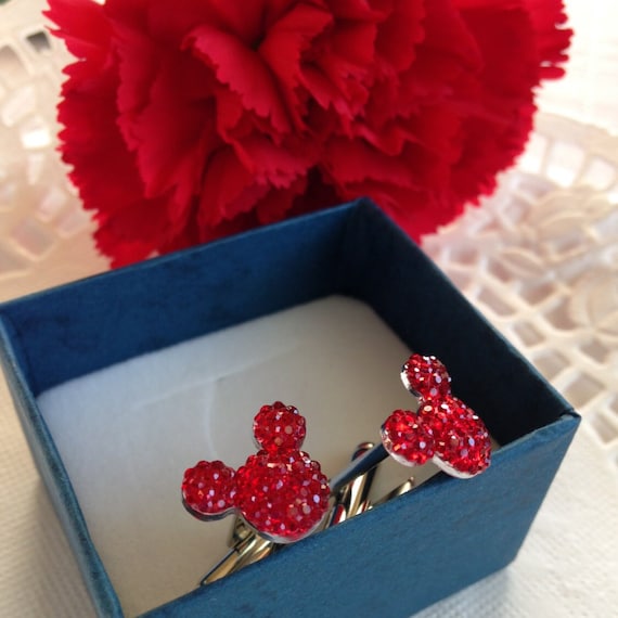 MOUSE EARS Cufflinks for Wedding Party in Dazzling Red Acrylic Gift Box Included FREE