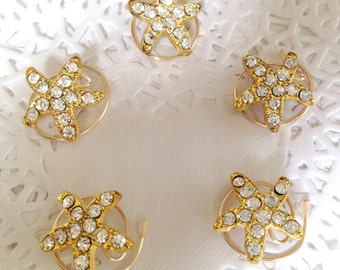 5 espirales para el cabello con forma de estrella de mar y diamantes de imitación en tono dorado – Espirales de sirena para bodas en la playa