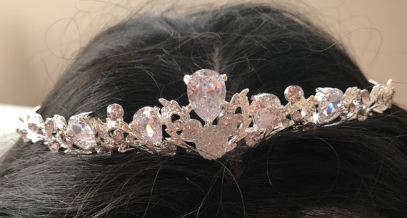 Disney Themed Wedding-Cinderella Tiara-Hidden Mickey Inspired-Bride To Be Shower Gift-Silver Rhinestone Tiara