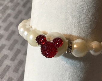 Toddler Flower Girl Bracelet-Classic Red -Choose Color Mickey Minnie Mouse Bracelets-Disney Trip-Tinker Bell Gift (Qty 1)