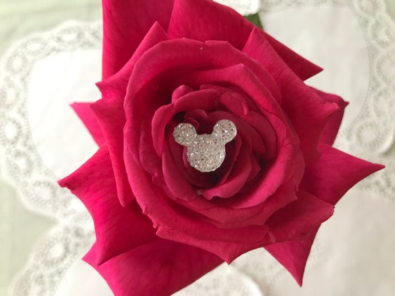 Disney Inspired Wedding, 12 Hidden Mickey Flower Pins-Clear Mouse Ears-Bouquet Corsage Flower Picks-Centerpiece Floral Pins