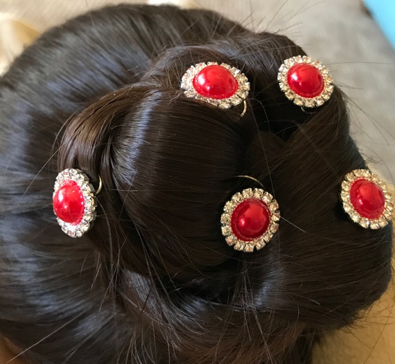 Red Pearl Rhinestone Hair Coils – Bridal Bridesmaid Prom Jewels
