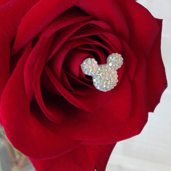 Disney wedding flower pins, hidden mickeys bouquet pins, centerpiece flower picks,  corsage, 12 floral pins, Clear AB