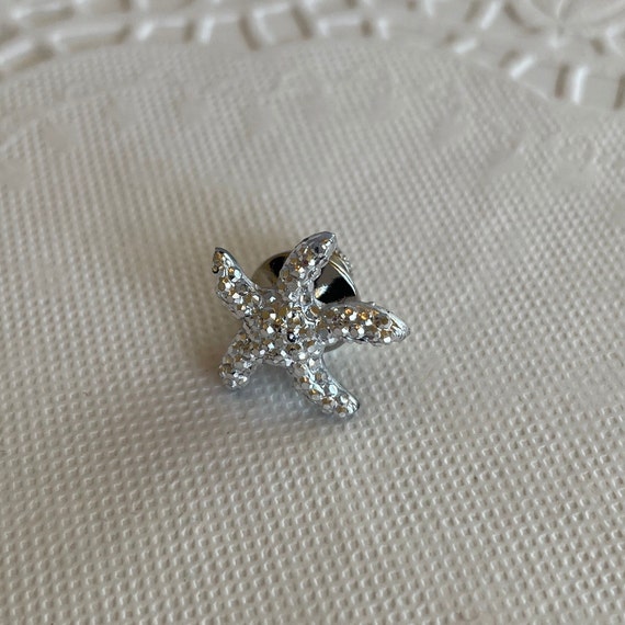 Silver Tone Resin Starfish Tie Tack, Beach Wedding Groomsmen Accessory