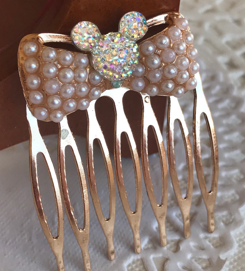 Golden Pearl Comb-Mouse Head Silhouette-Disney Wedding Bridesmaids-Flower Girl-Bride