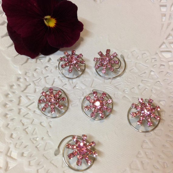 Prom Hair Swirls Spins Spirals Twists Coils Twisties Set of 6 Pink Pinwheels