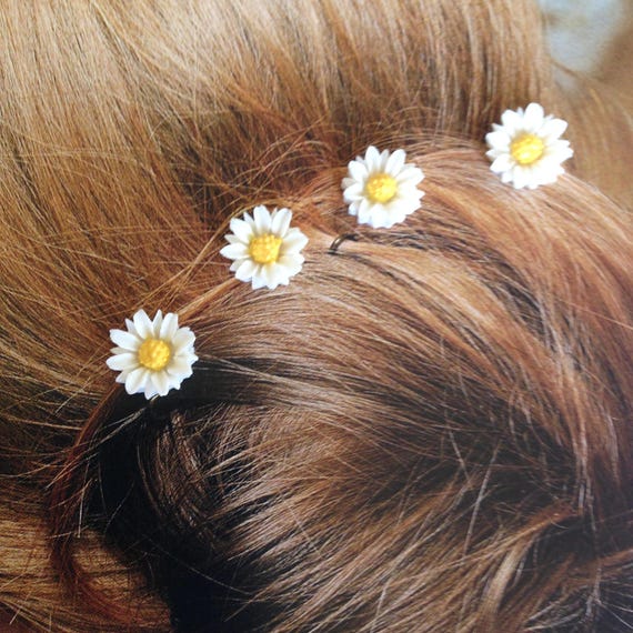 Daisy Hair Swirls, Summer Wedding, White and Yellow Hair Spins