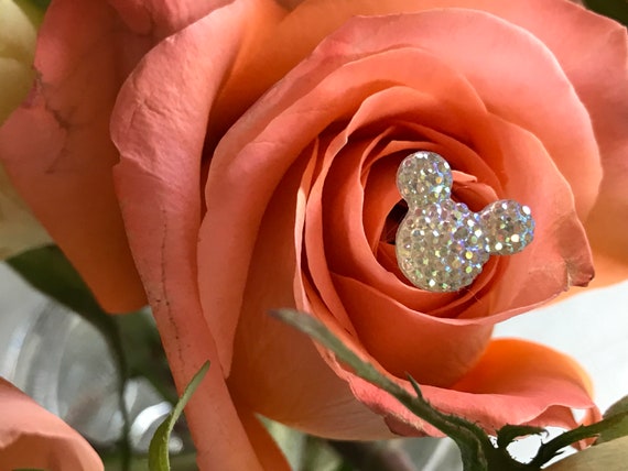 Disney Inspired Wedding-12 Hidden Mickey Flower Pins-Clear AB Mouse Ears-Bouquet Corsage Flower Picks-Centerpiece Floral Pins